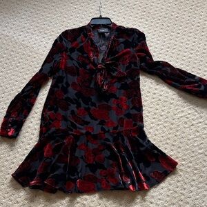The Kooples Black and Red Floral Long Sleeve Dress